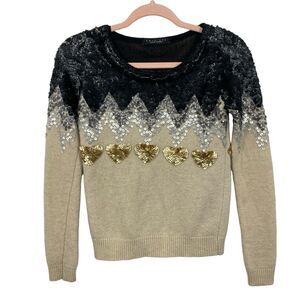 TWINSET Sequin Wool Sweater Women Size XS Crewneck Holiday Hearts Pullover